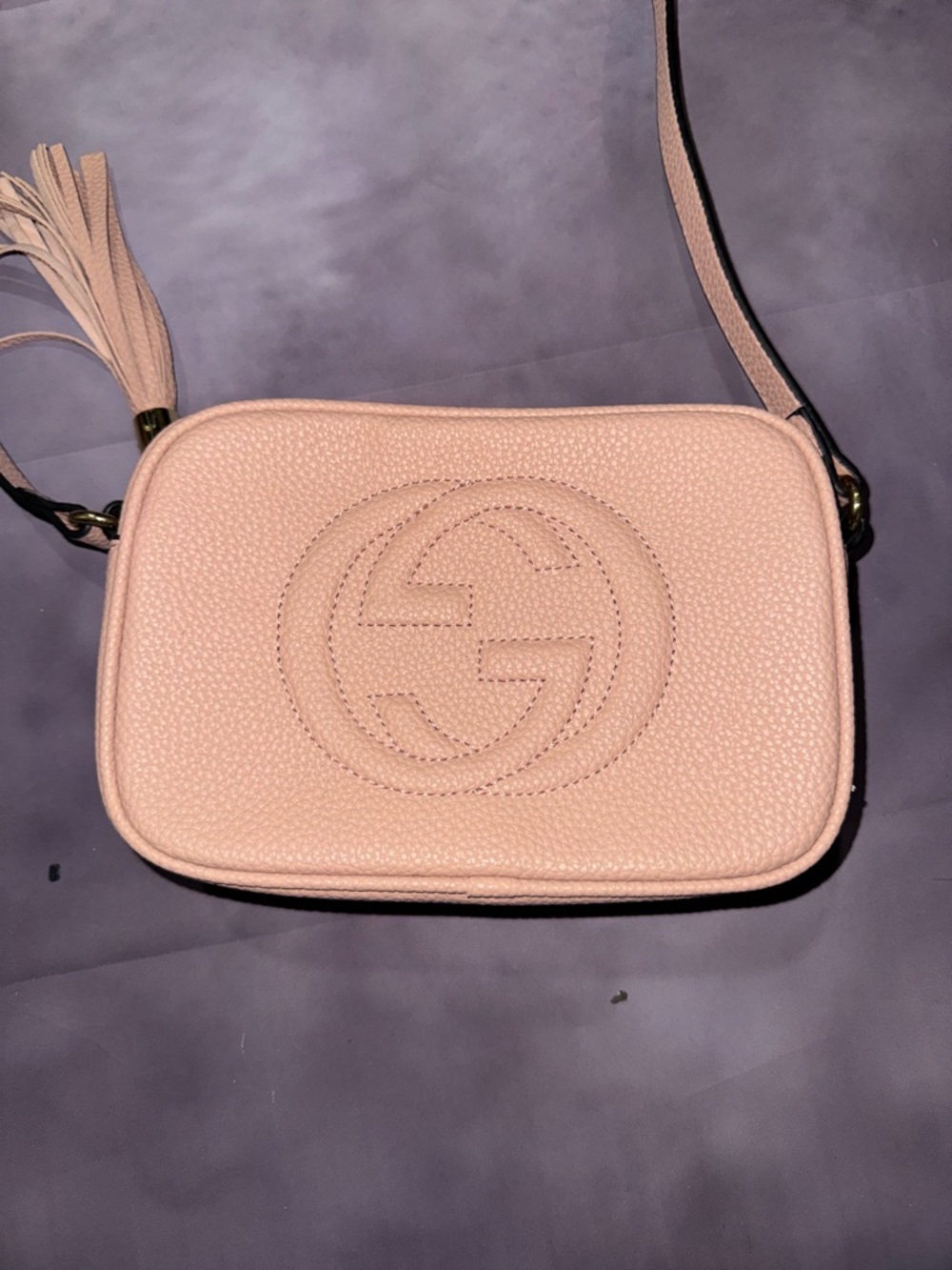 Gucci Pebbled Pink Leather Crossbody with Tassel Accent